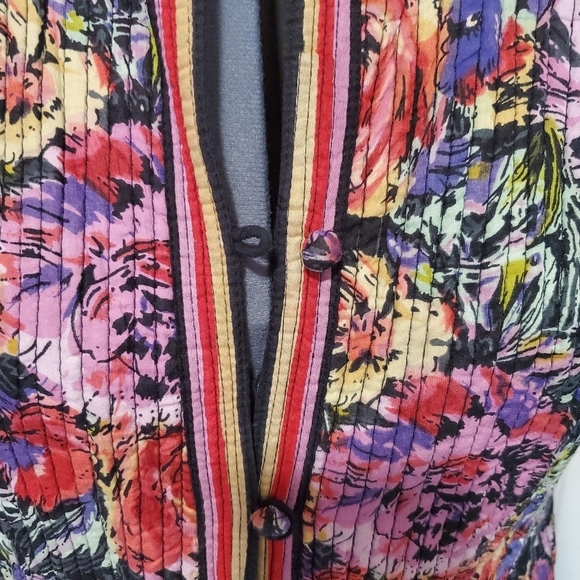 Vintage L'ind Floral Womens Quilted blazer Size M Cotton Mandarin collar - Picture 4 of 8